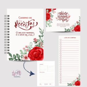 Kit mães: caderno de receitas + lista de compras + cartão